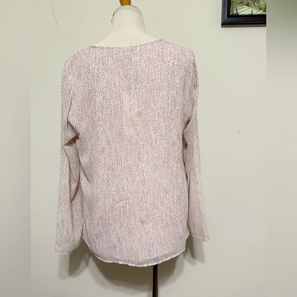 Calvin Klein NWT Blouse Ruched V-Neck Top Pink Light Tan Print Lined Size L - Picture 6 of 15